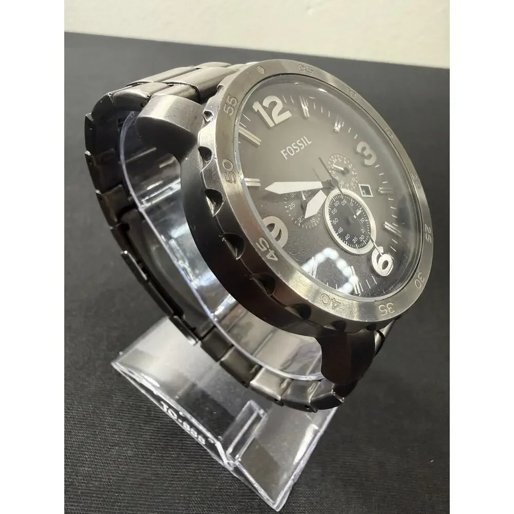 Men’s Fossil JR-1437 Wristwatch New Battery 50mm Casing Gunmetal Grey 7” Band